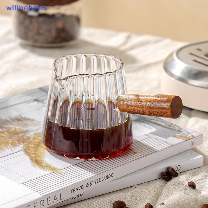 [WillbehotB] Copo Medidor De Café Expresso De Vidro Com Cabo De Madeira 180ML De Extração Escala Resistência A Altas Tem