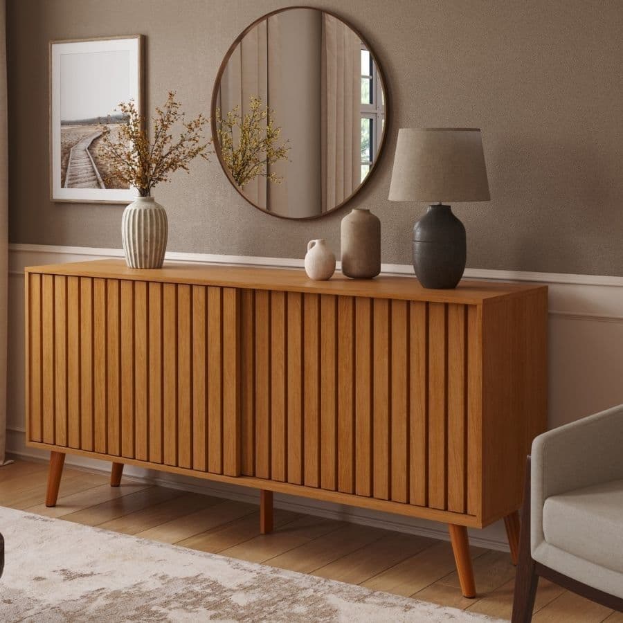 Buffet Aparador Sofisticado Com Portas Ripadas Decorativo Super Reforçado