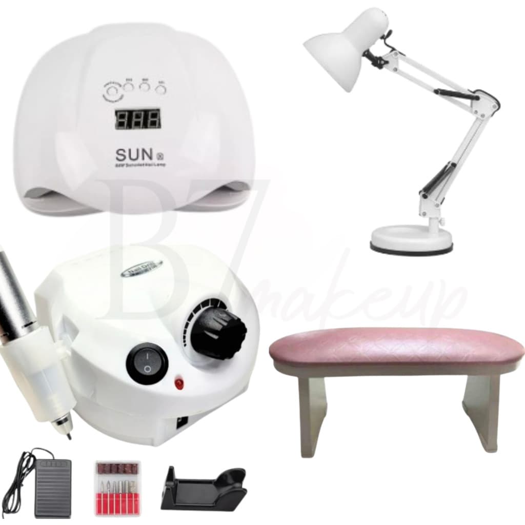 KIT 4 ITENS MESA NAIL - CABINE + LUMINARIA + LIXADEIRA + APOIO MDF