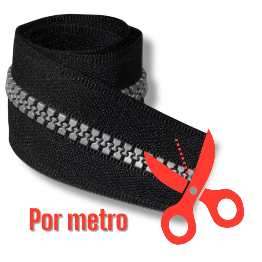 Zíper Vislon Nylon n° 5 Por Metro - Cor preto com trator Cinza NÃO ACOMPANHA CURSOR