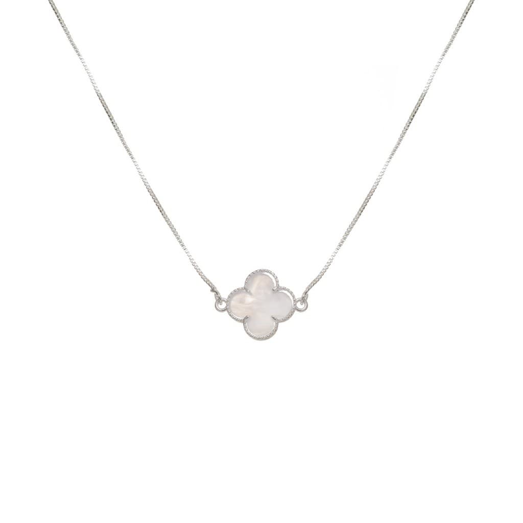 Colar inspiração Trevo Flor Virgínia Branco Folheado semi joia
