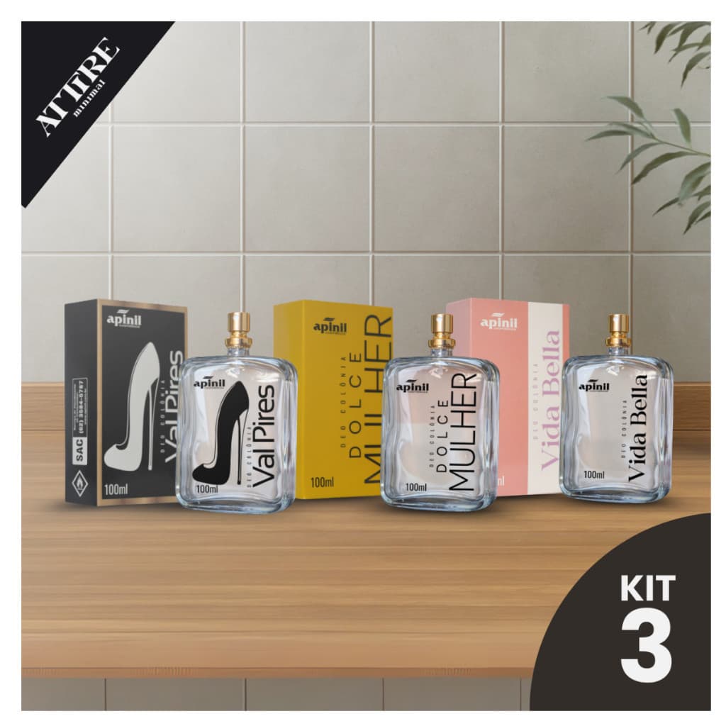 kit 3 perfumes feminino Apinil original 100ml APINIL