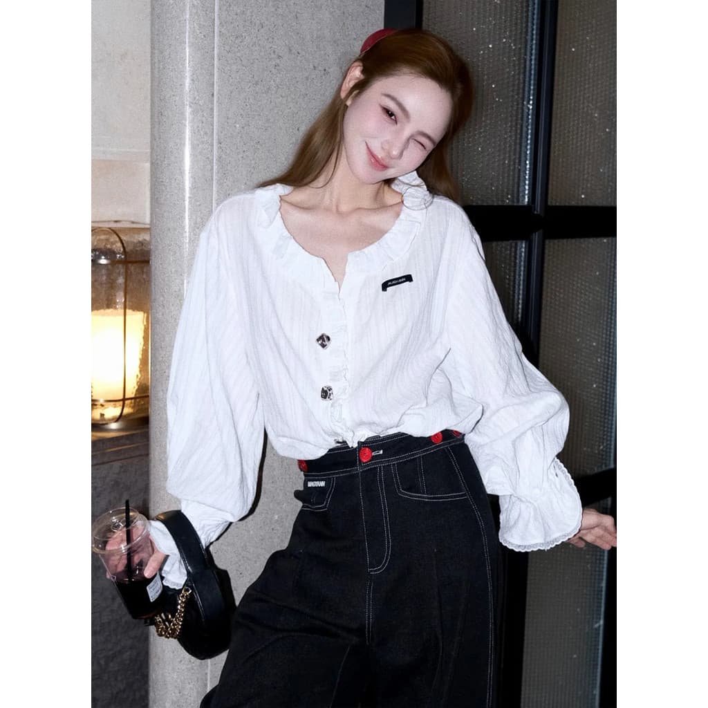 G Camisa branca de manga comprida feminina de manga comprida no início do outono 2025 Novo estilo de venda quente exclus