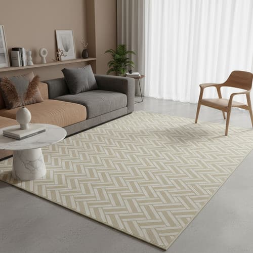 Tapete Elegante Quarto Sala Geométrico Champanhe Antiderrapante Fácil Limpar Bege Marfim Viesto
