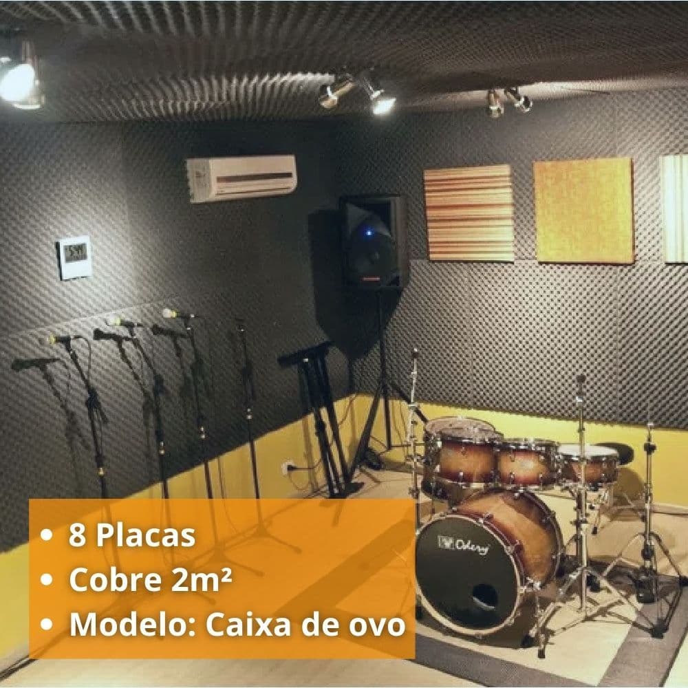 08un Espuma Acústica Casca de Ovo 3,5cm p/ Absorção de Som Tratamento Estúdio Podcast Armazem Decorativa
