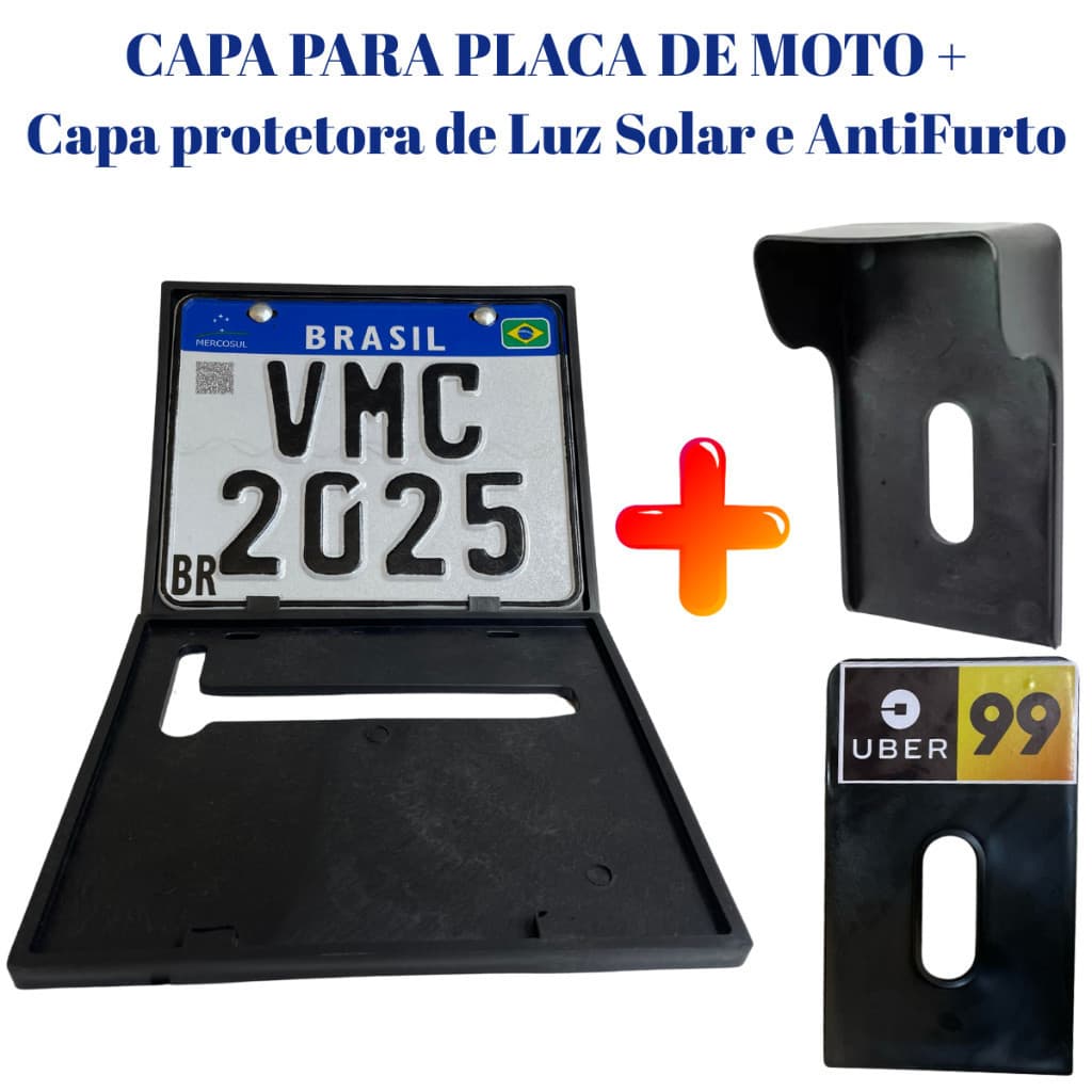 Suporte Protetor De Placa Moto Mercosul Plástico + Capa Protetora Luz Solar AntiFurto Roubo Faz o L