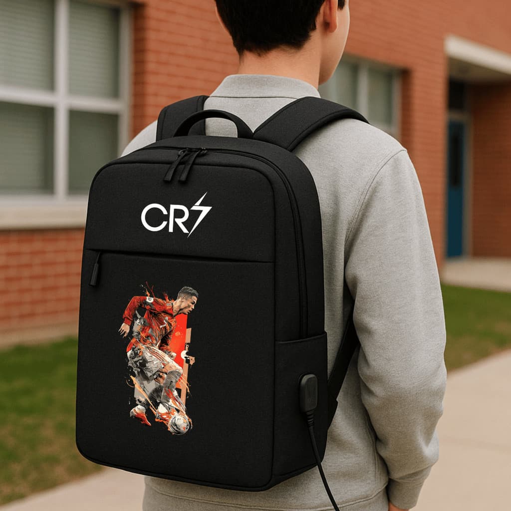 Mochila Escolar Cr7  com entrada USB resistente bolsa do cr7 escolar mochila reforçada e de qualidade