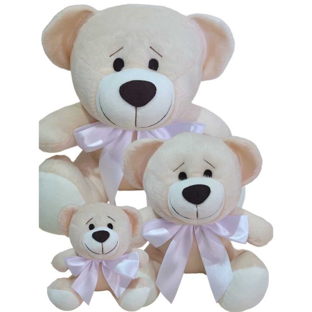 Trio de ursinhos pelúcia com laço branco urso teddy nichos e decorações