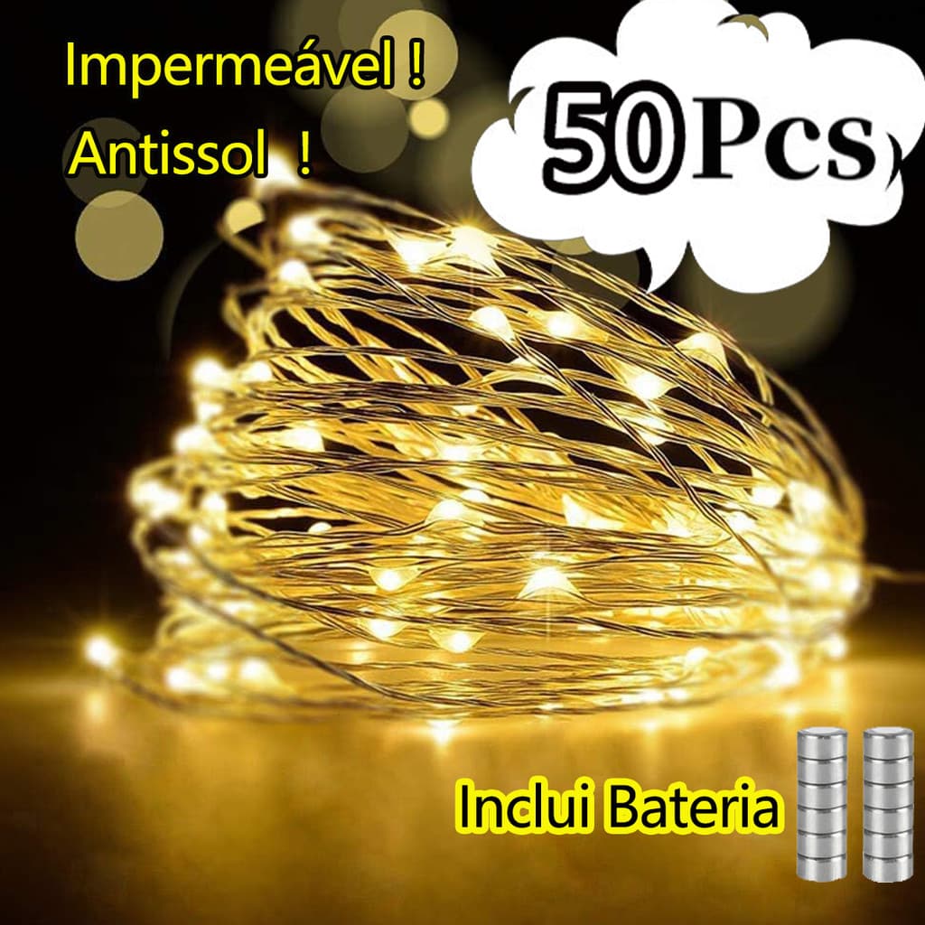 Fios Luzes de Fada 2 Ou 3  Metros Led Dourada a Pilha Para Festas e Datas Comemorativas Natal