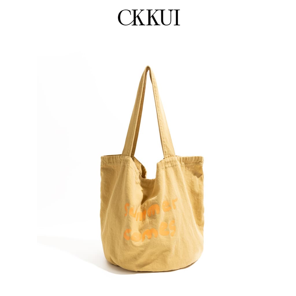 CKKUI Simples Pequena Luz Solar Fresca Bolsa de Lona Amarela Estudante Bolsa de Classe de Grande Capacidade Bolsa de Omb