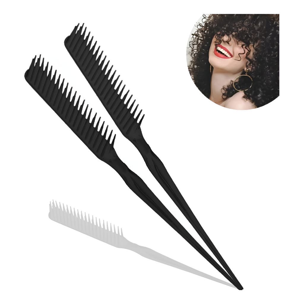 Kit 2 Pente Escova 3 Fileiras Premium Para Fitagem Cabelo Ondulado Cacheado E Crespo