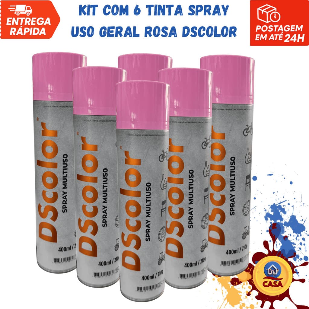 Tinta Spray Uso Geral Rosa DSColor - Kit com 6 unidades