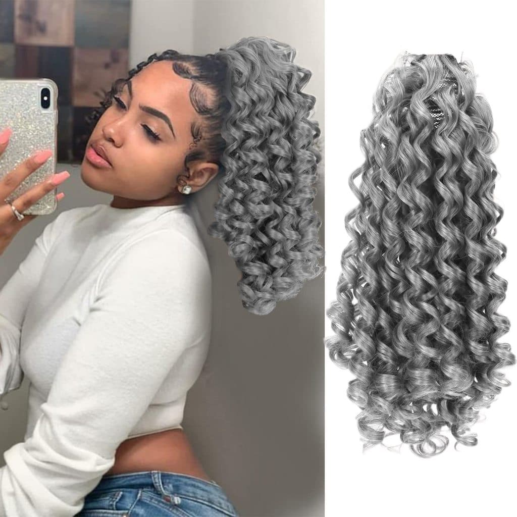 Cinza feminino pônei cauda Cross-Border rabo de cavalo cordão peruca elástica pequeno curly rab
