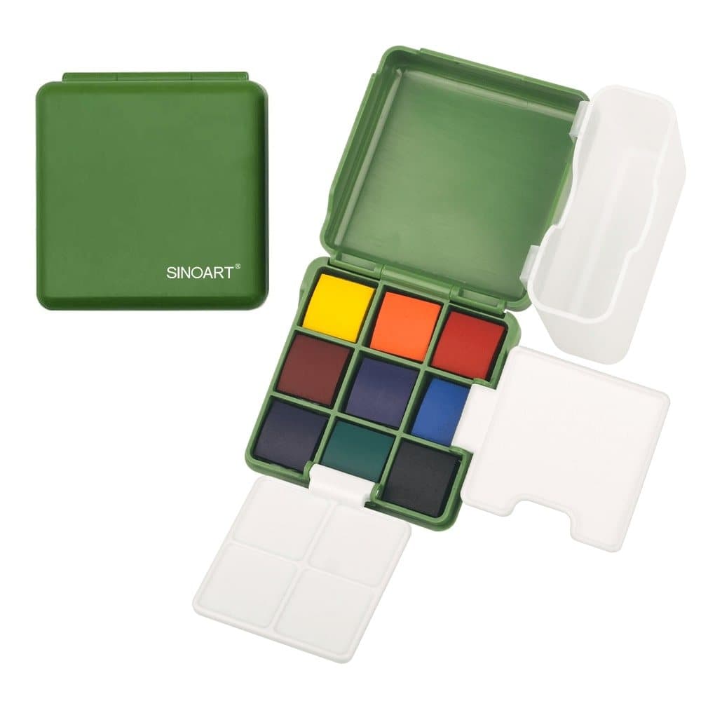 Conjunto de Aquarela Estojo de Aquarela Mini, Aquarelas e Tintas, Estojo Compacto para Pintura 9 Cores