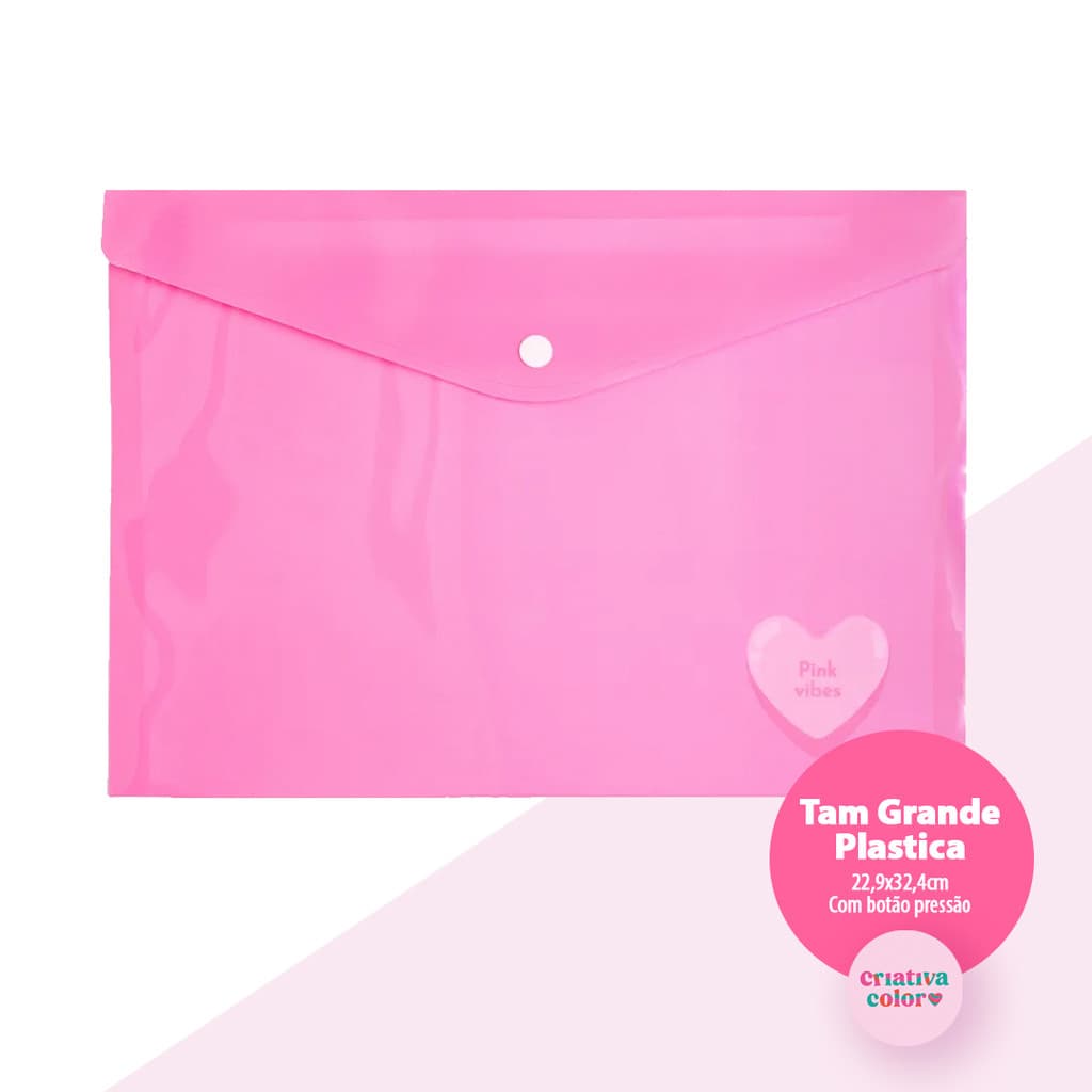 Pasta Plástica Envelope Pink Vibes Coração Leonora