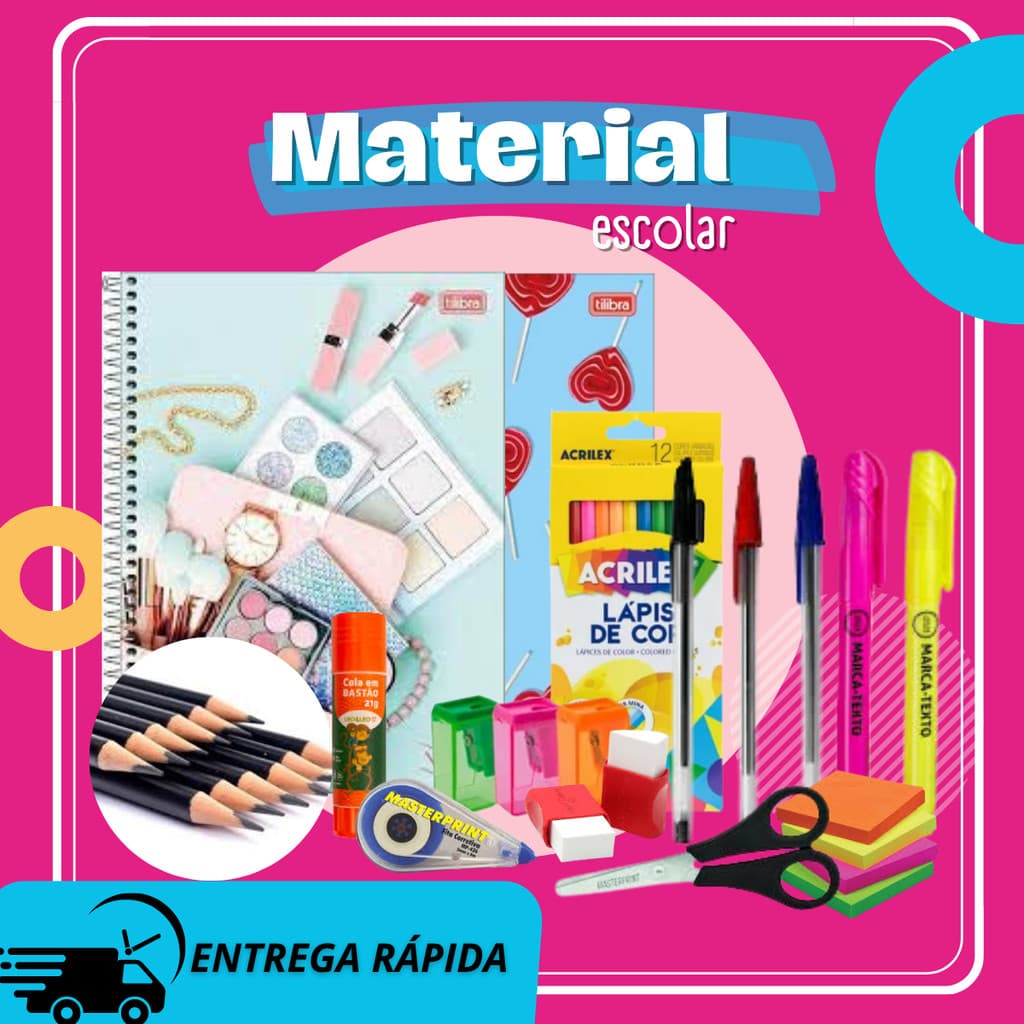 Voltas Ás Aulas! Kit Material Escolar Econômico Para Ensino Fundamental Menino Menina Caderno Caneta Lapis Corretivo