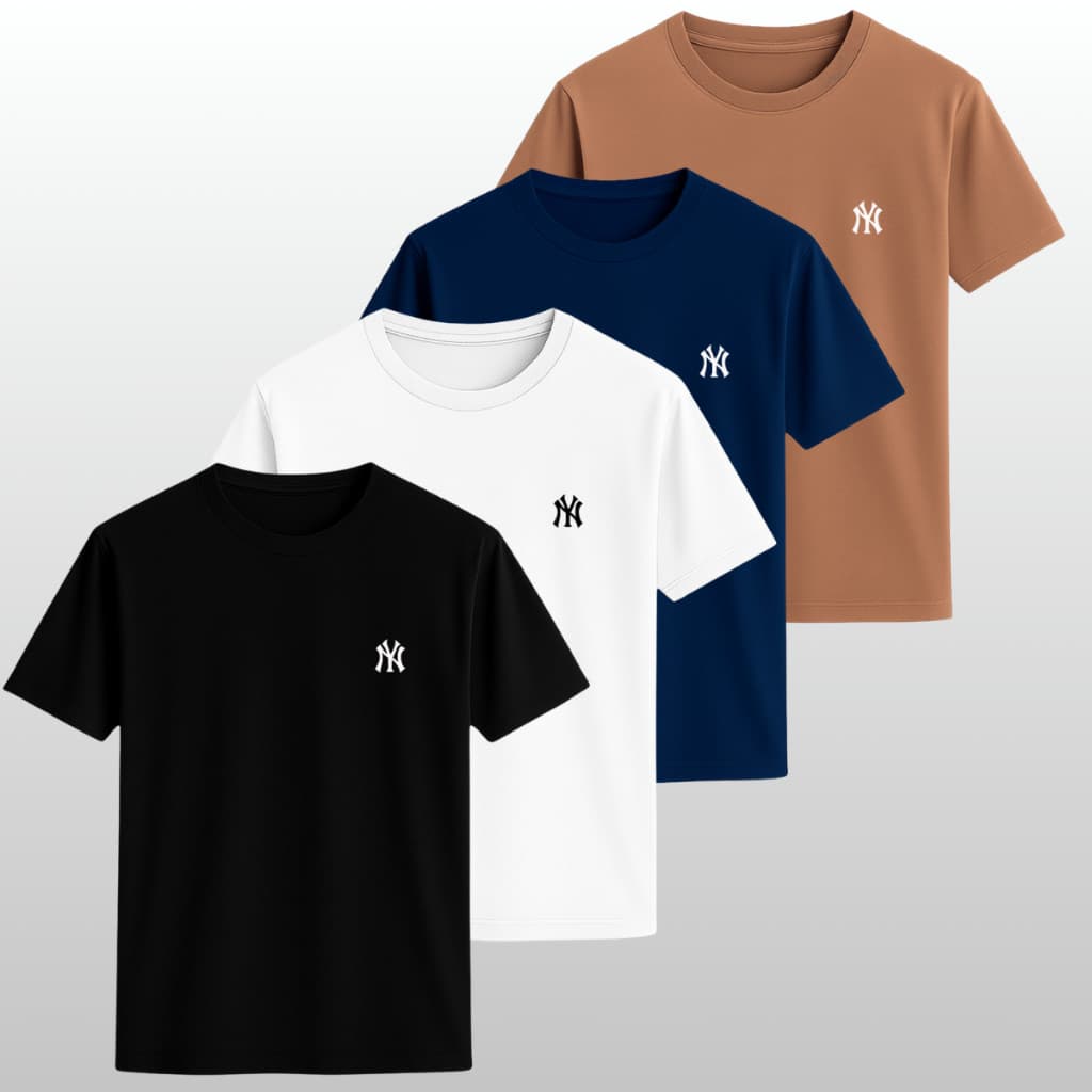 Kit com 4  Camisetas Masculina Camisa Slim Fit Camisa 100% Algodao Básica NY New York