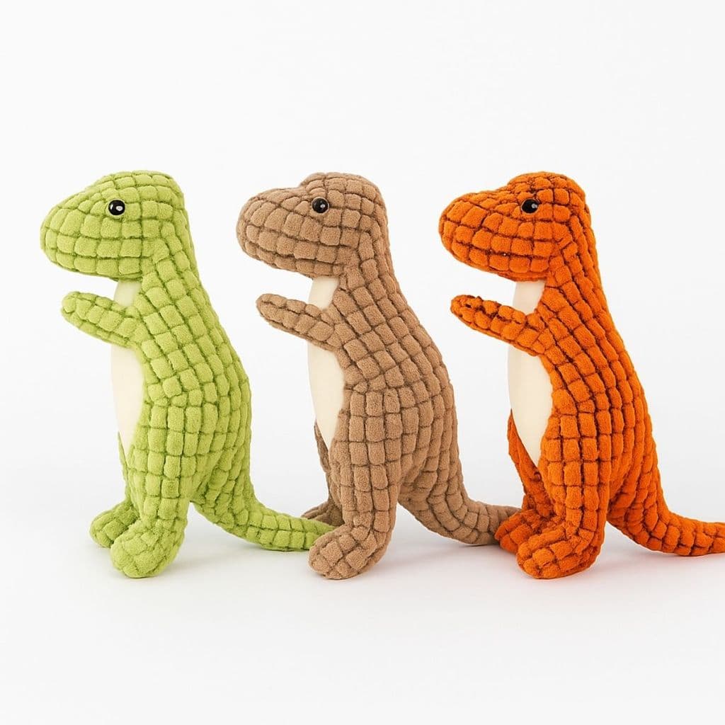 Brinquedo de Cachorro Pet Pelúcia Dino Mordedor Resistente com Apito Som Barulho Interativo Bordado
