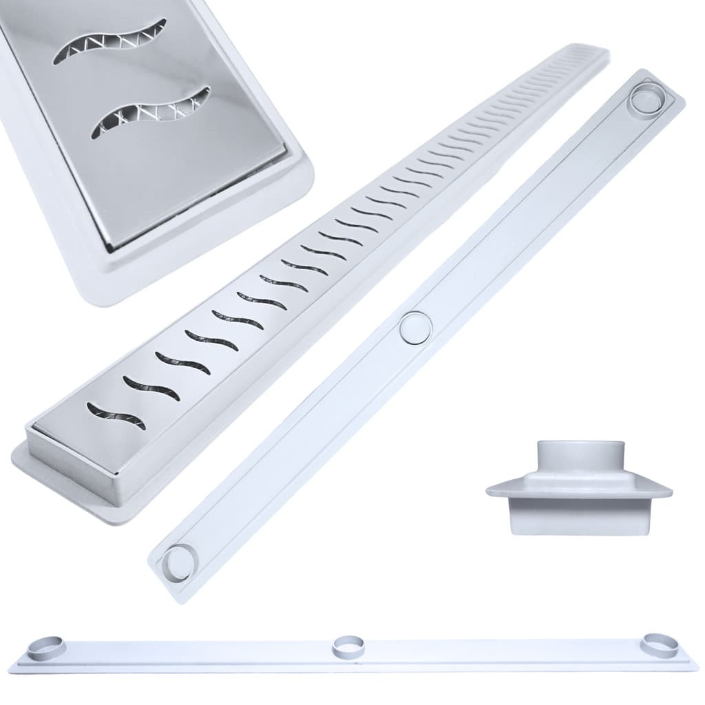 Ralo Linear Inox Ondas SS Polido 5cm x 80cm Coletor Raso 3cm Branco