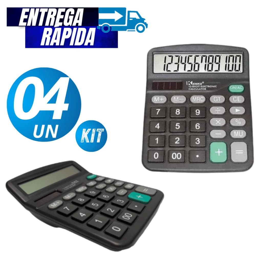Kit 2/4 Unidades Calculadora De Mesa Escritório Display 12 Dígitos Simples de Mão Eletrônica Comercial