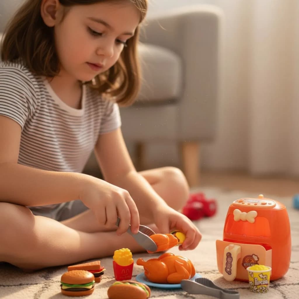 Air Fryer Infantil Brinquedo C/ Luzes E Acessórios Comidinha Kit Cozinha Presente Menino Menina