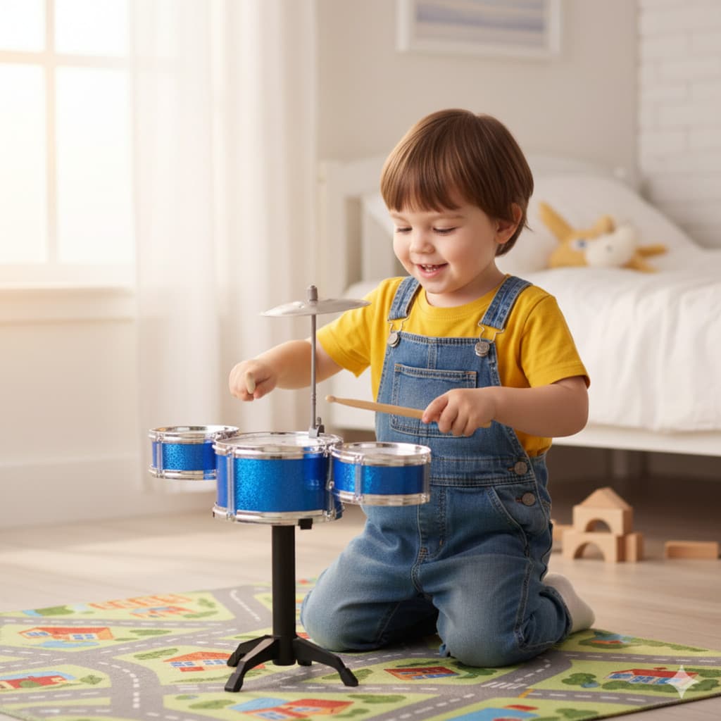 Mini Bateria Infantil Instrumento Brinquedo Infantil com Prato Tambor Baqueta