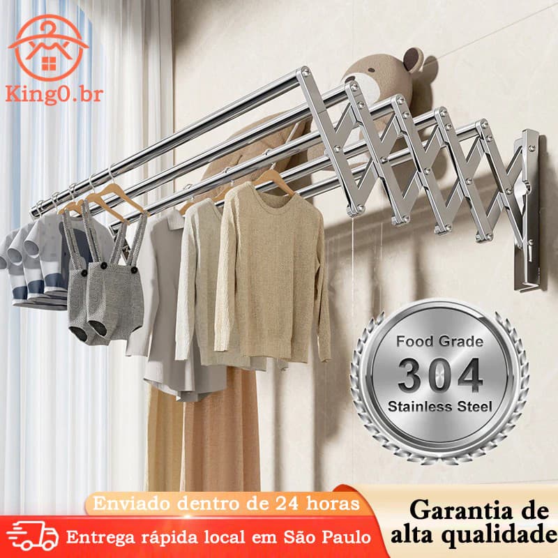 Varal dobrável retrátil para Sanfonado em Aço inoxidável Suporta até 100 kg