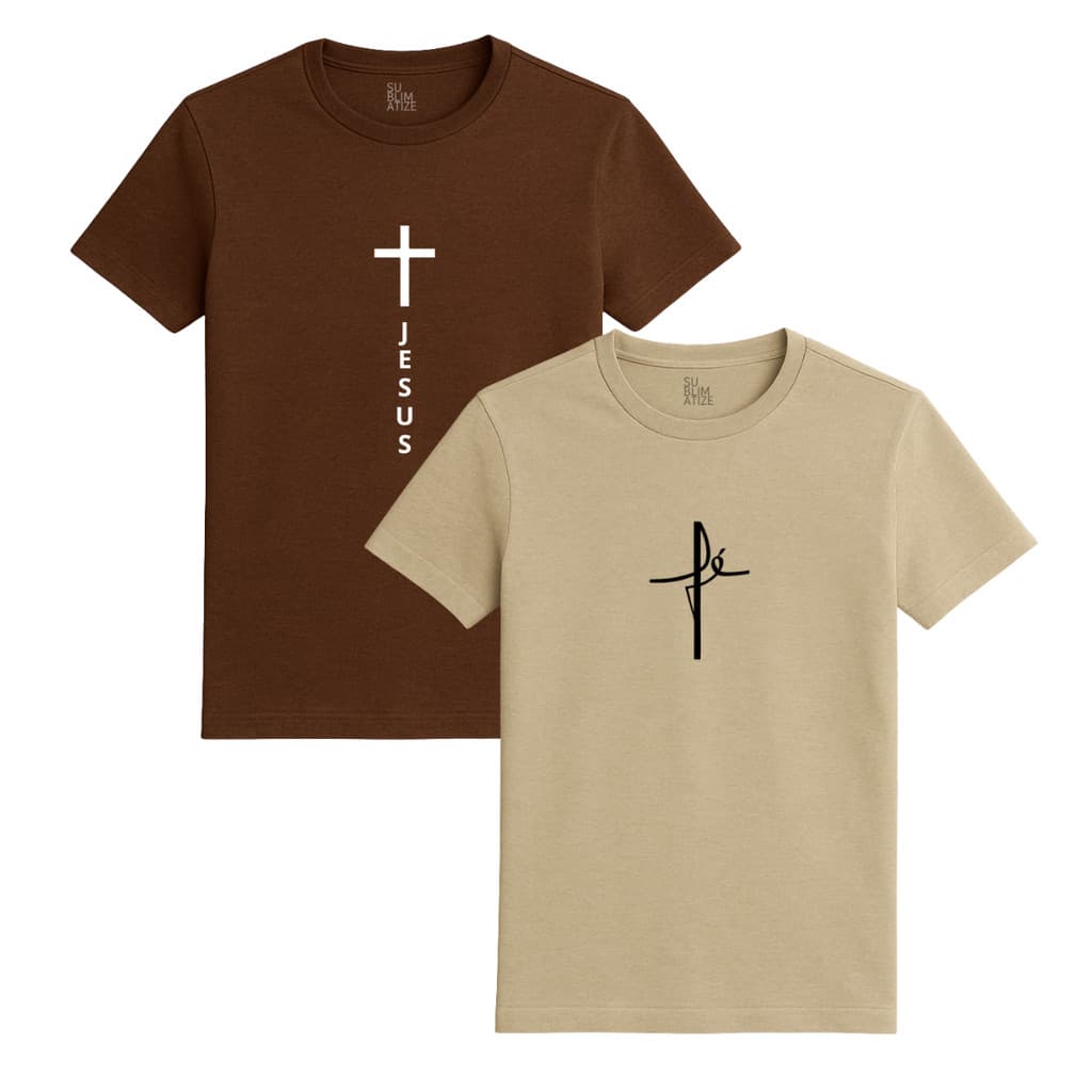 Kit 2 Camisas Jesus Fé 100% Algodão 30.1 Camiseta