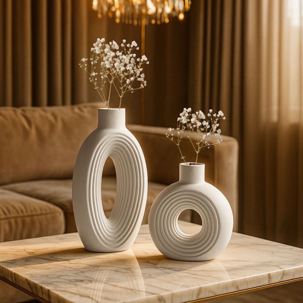 Kit 2 Vasos Branco Marfim Para Mesa Lateral Rack Sala Quarto Aparador Enfeite Elegante e Sofisticado