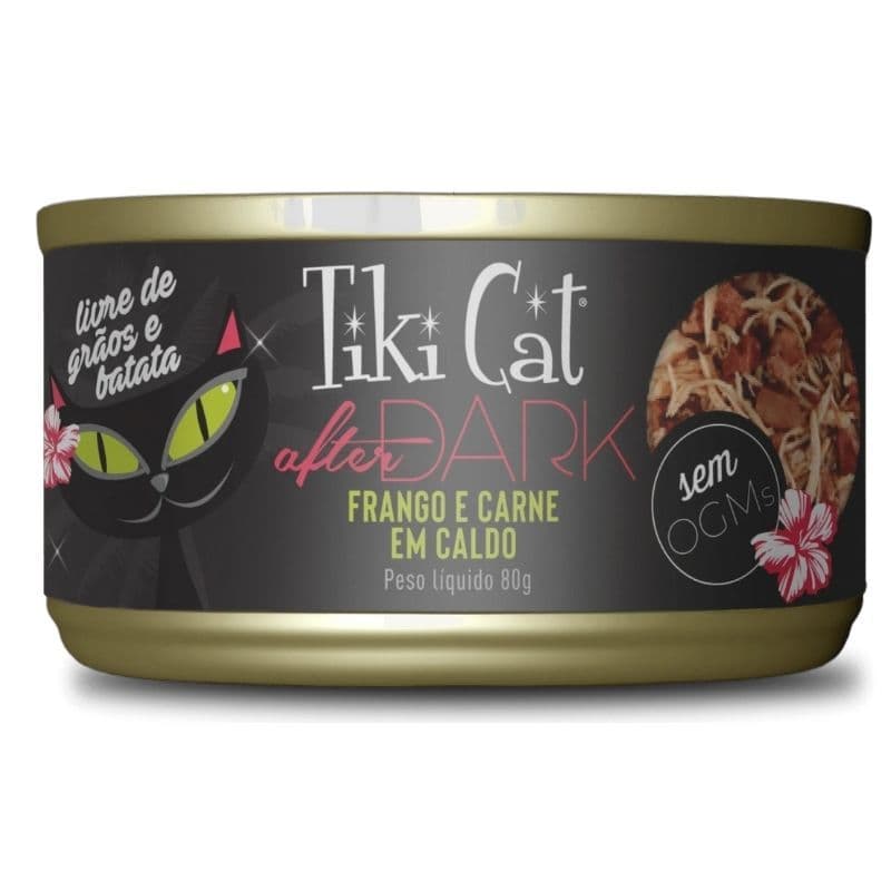 Alimento Úmido Tiki Cat After Dark Para Gatos Sabor Frango e Carne 80g