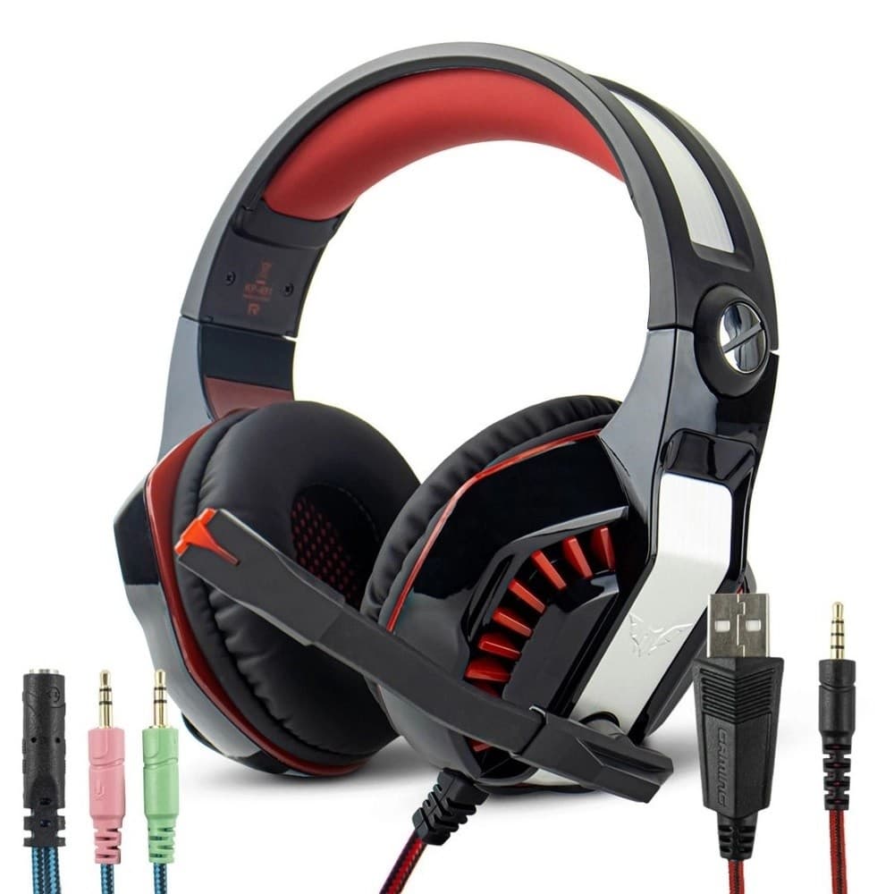 Headset Gamer Surround LED com Microfone Retrátil Cabo P3 + Adaptador p/ P2 -  Vermelho KP- 491
