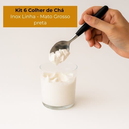 Kit Colher 6 Peças Chá Sobremesa Inox Cabo Preto