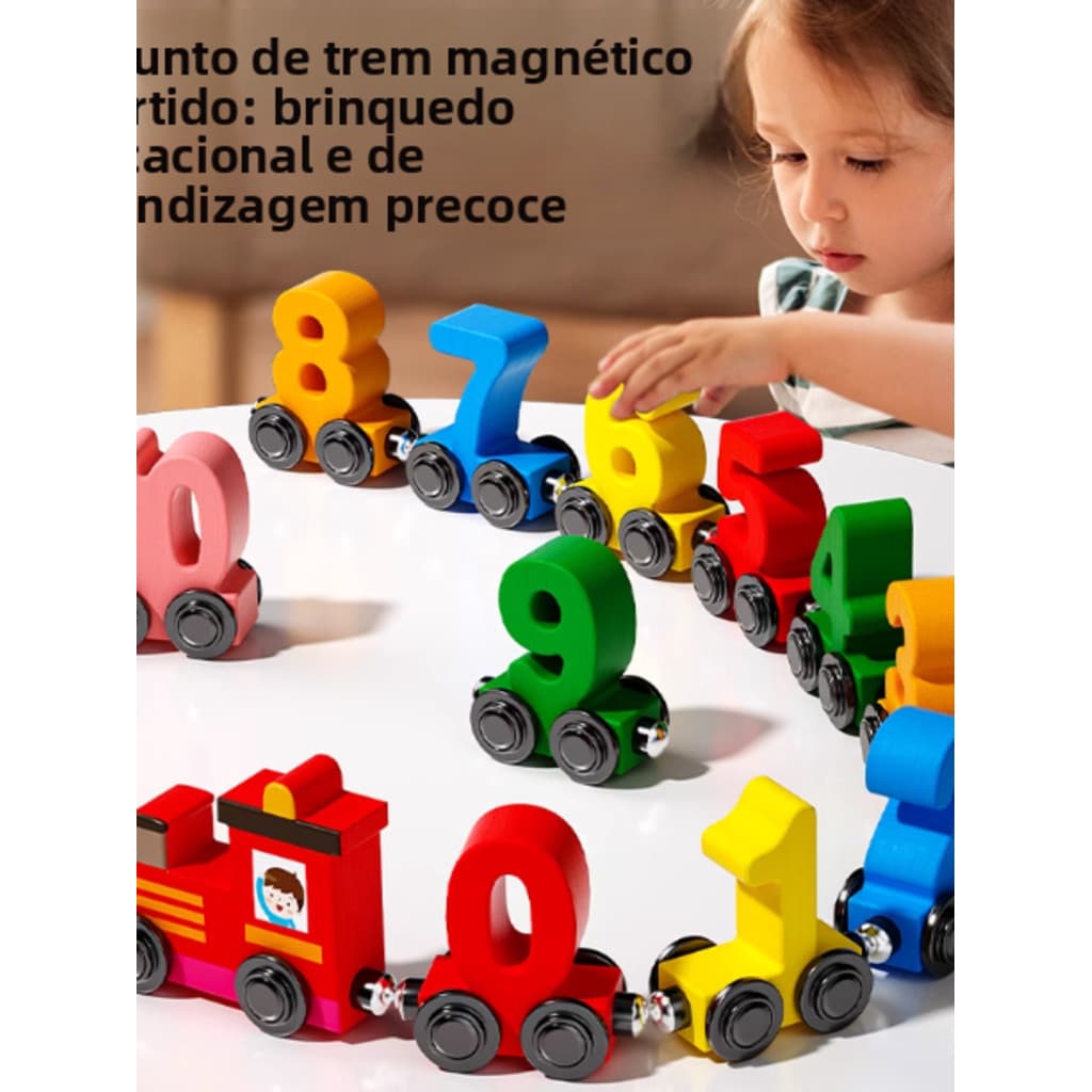 Trem Magnético De Madeira , Quebra-Cabeça Digital E Conjunto De Montagem De Aprendizagem , Presente De Natal