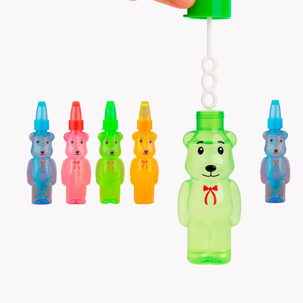 Kit 6 Brinquedo Infantil Bolhas Sabão  Festas Crianças Passeio Parque Praia Brinde Ursinho Com Apito