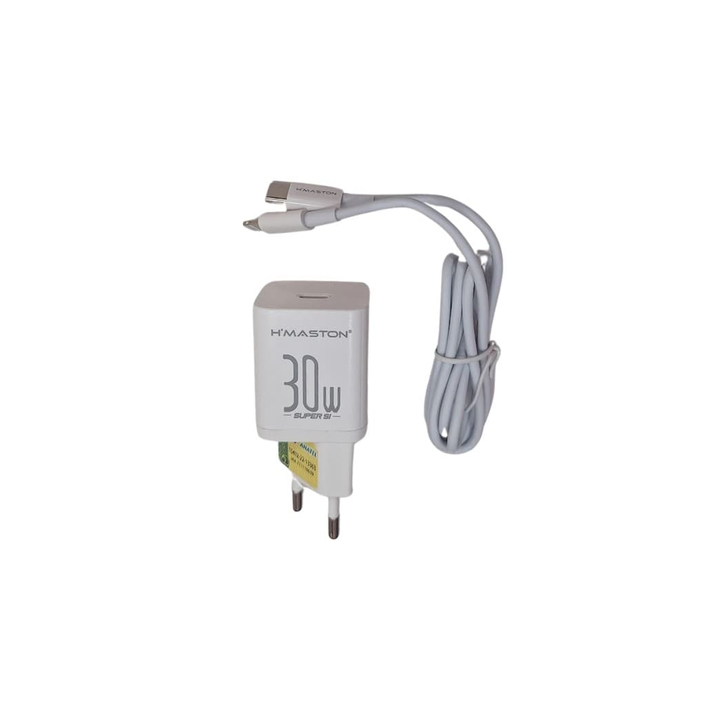 Carregador iPhone Turbo 30W com Cabo 1Metro Carregamento Rápido H'maston