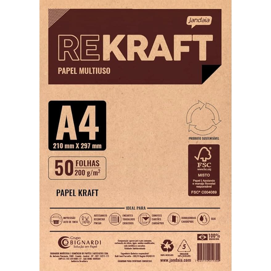 Papel Kraft A4 Multiuso 200g com 50fls - JANDAIA