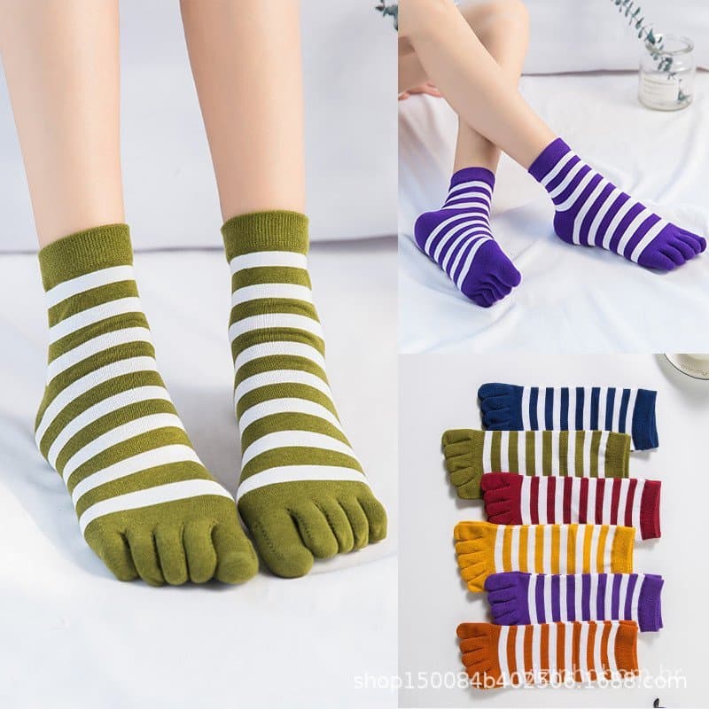5 Meias Femininas Cinco Dedos Cano Médio Algodão Estilo Coreano Absorventes de Suor Outono Inverno