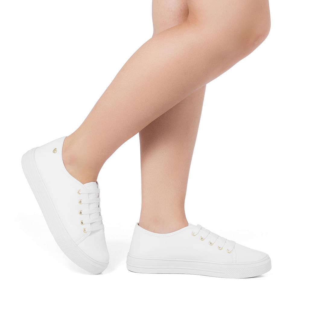 Tênis Feminino Pingente Coração sapato Casual Branco Branco