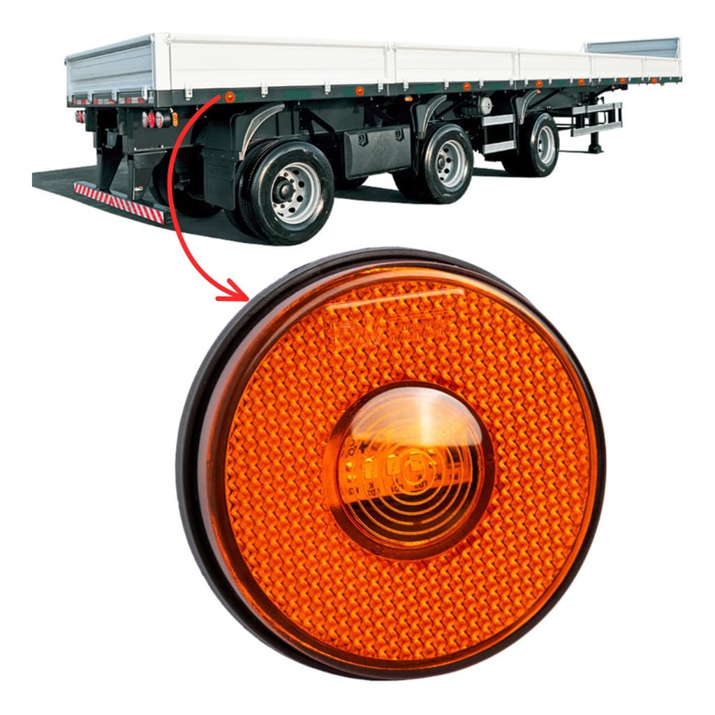 Lanterna Lateral Carreta Redonda Led Âmbar 85mm 12v 24v