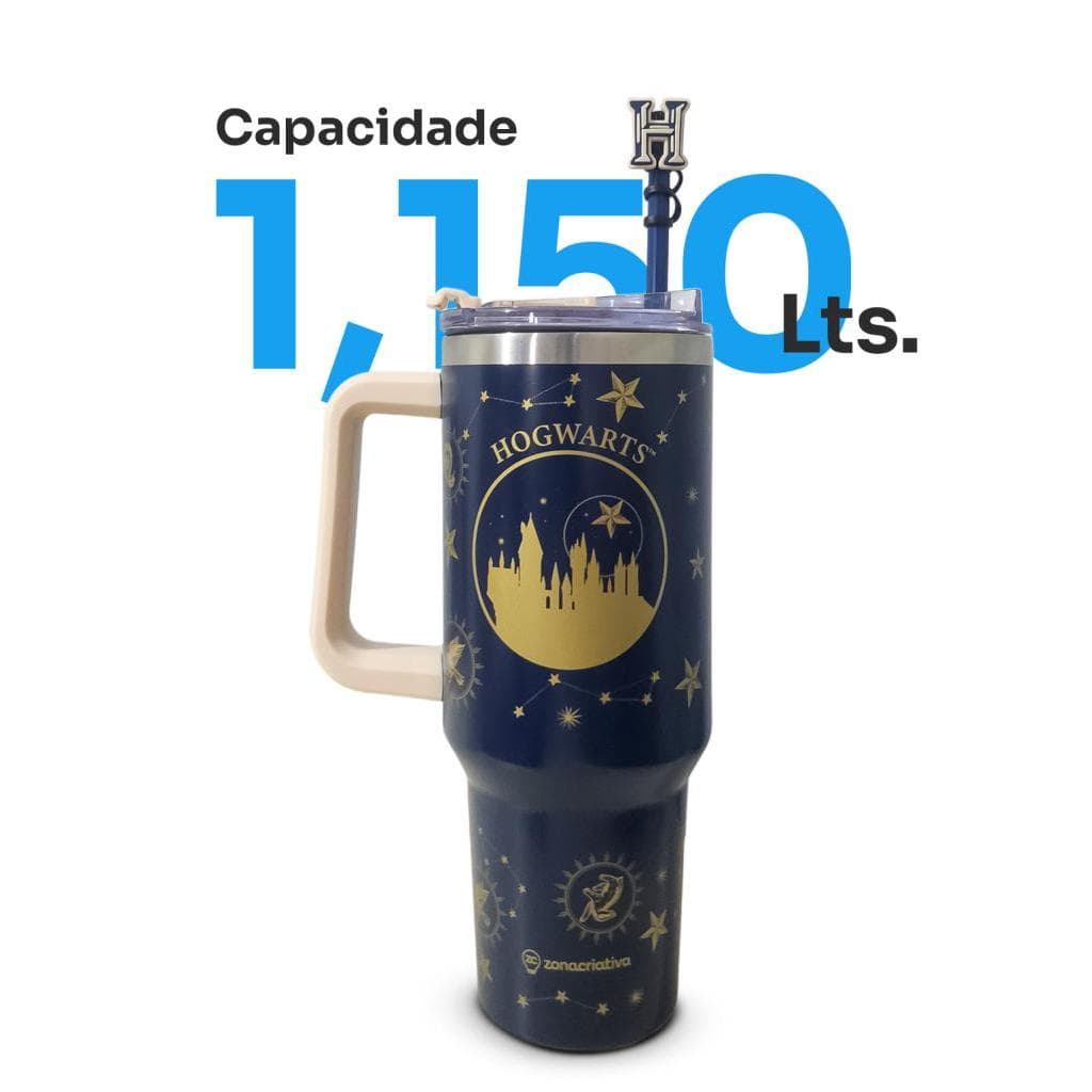 Canecão Térmico Hogwarts 1150ml Inox Com Tampa Pingente Tumbler Presente Geek Licenciado Potter