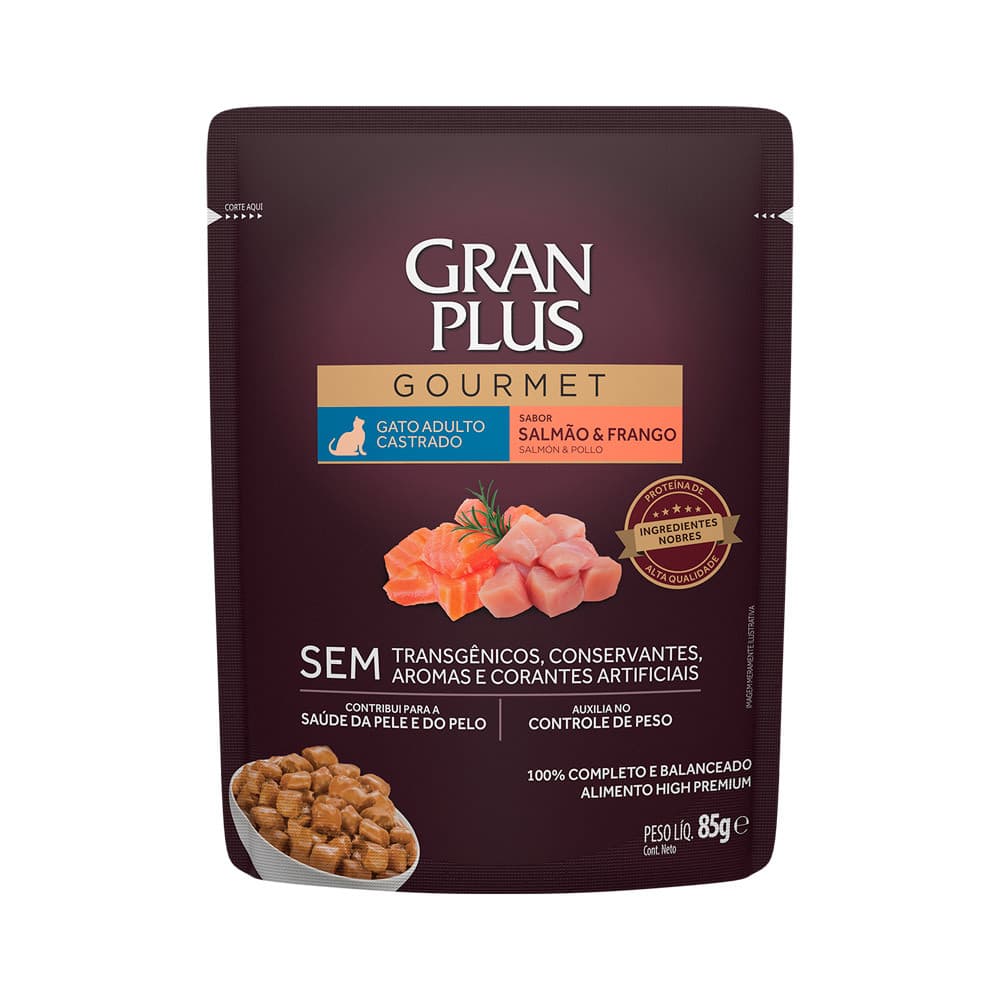 Ração Úmida GranPlus Gour Sachê Gatos Cast  Salmão/Fra - 85g