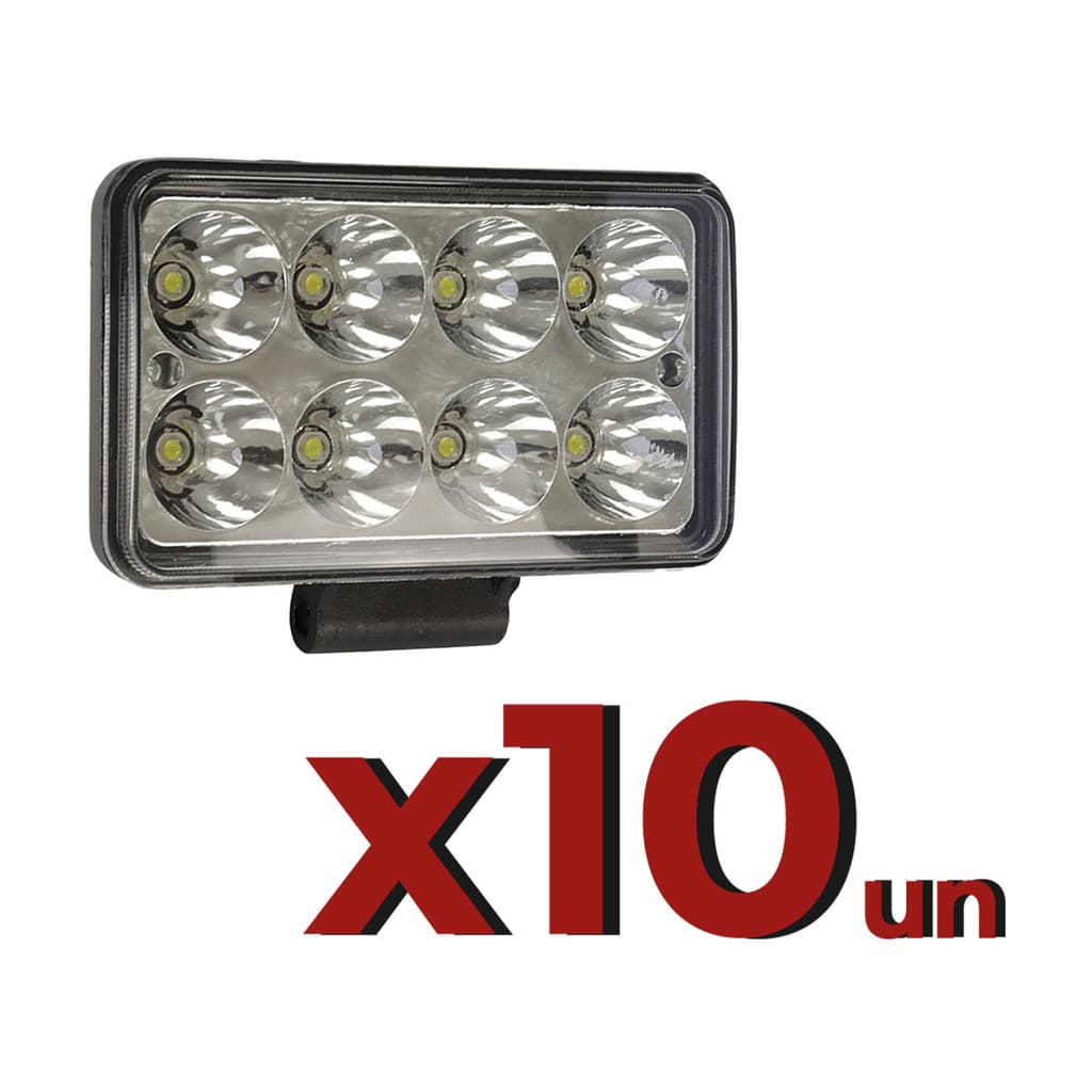 Kit 10 Farol Milha Retangular 24W 8 Leds Bivolt 12V 24V Fino Briwax IP67