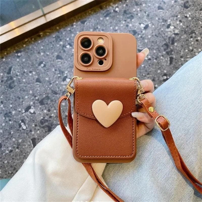 Bonito Crossbody Cordão Caso Para iPhone 17 16 11 12 13 14 15 Pro Max X XR Plus 17 Ar Colar Cinta Titular Do Cartão 3D A