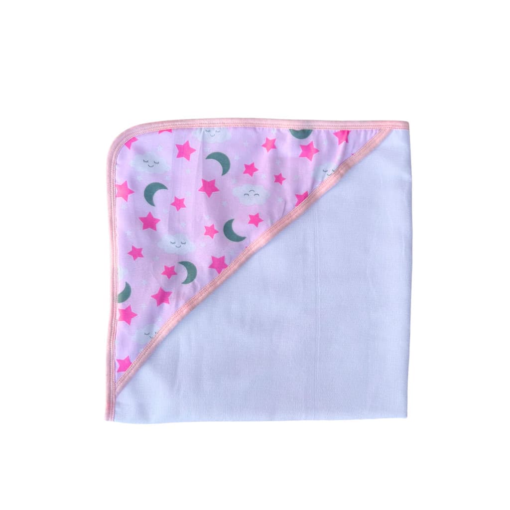 Toalha de Banho Bebê Céu Forro Fralda com Capuz 70x70cm Rosa