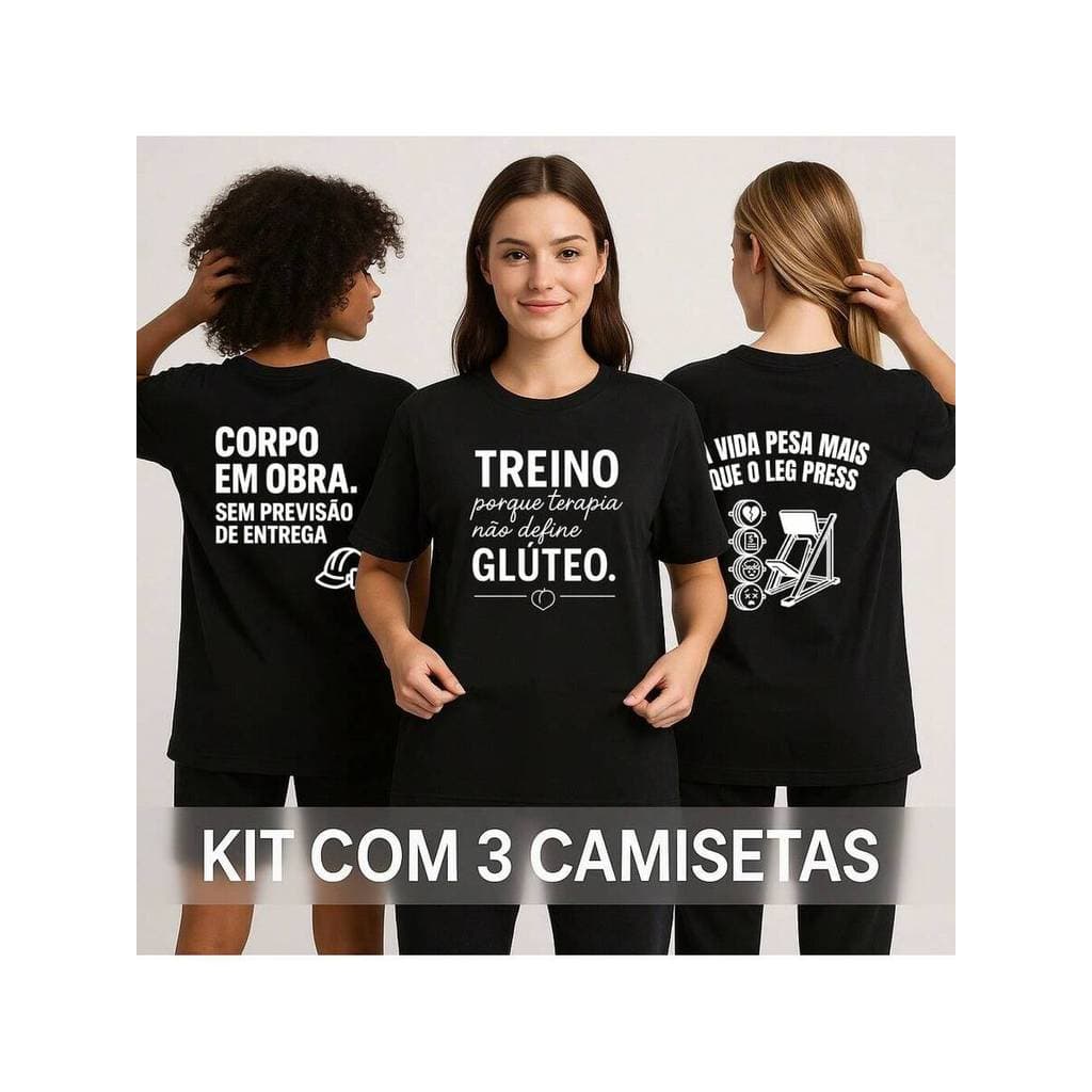 Kit 3 Camisetas Femininas de Academia 100% Algodão Blusa Basica Estampada Fitness Fresquinha