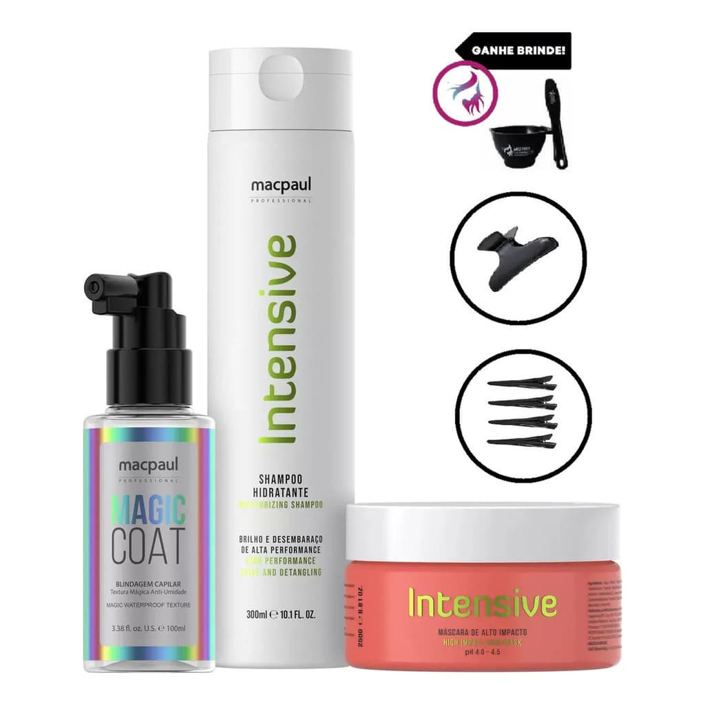 Kit Shampoo, Máscara Intensive E Magic Coat