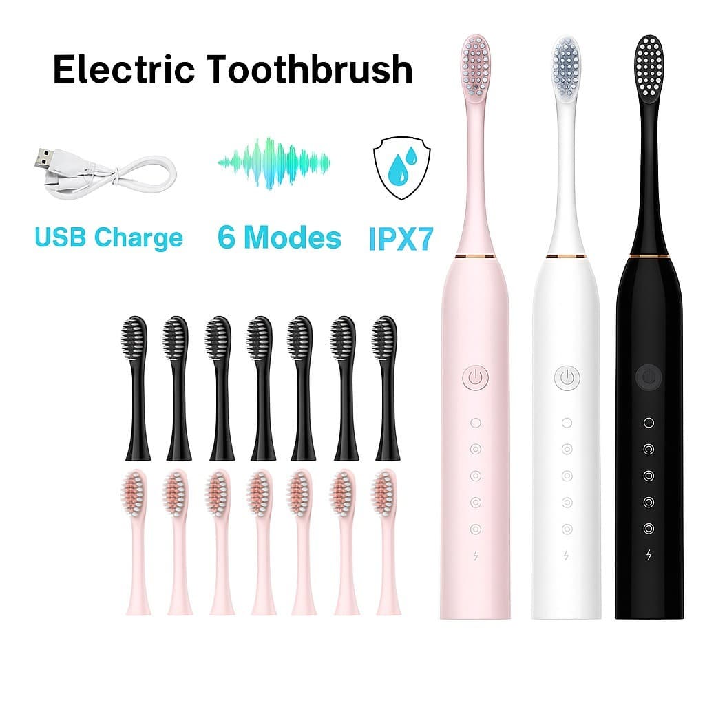 Escova Dental Elétrica Recarregável USB 5 Modos 220x25mm Cerdas Macias IPX7 Limpeza Profunda DONG
