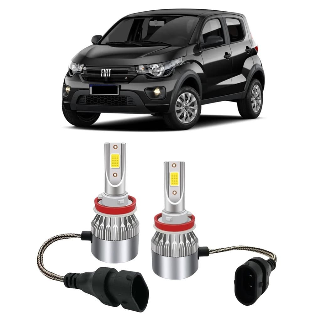 Par Lampada Super LED Farol de Milha Fiat Mobi 2016 2017 2018 6000k H11