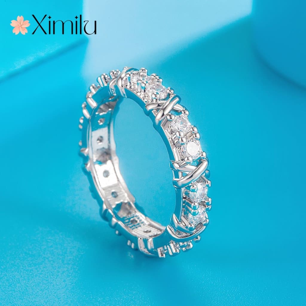 XIIMLU♥ Original Moissanite Cross XO Forma Anel De Prata Fêmea Ouro Branco Jóias anel feminino de casal vintage 925 anéi