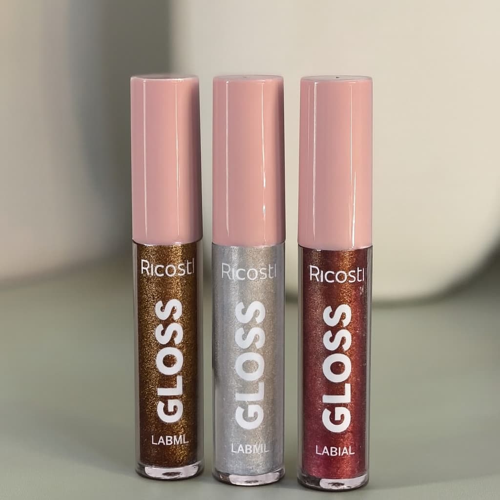 Kit Gloss Labial Ricosti Com 3 Unidades Cores Sortidas
